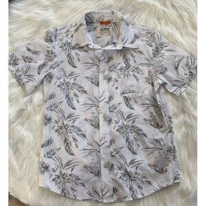 Urban Pipeline White Gray Floral Button Down Short Sleeve Shirt Boys Size Large